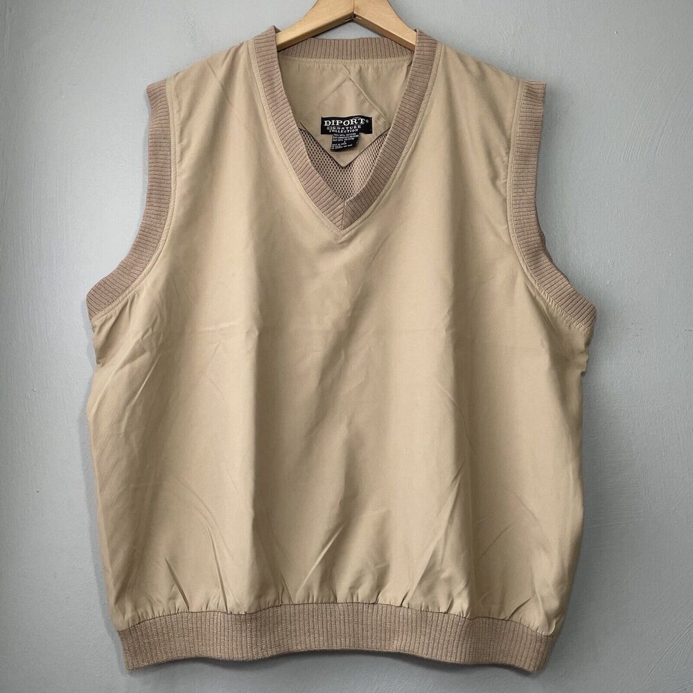 Vintage Diport Vest Mens Size Large Tan Golf Windbreaker Grandpa Academia Preppy